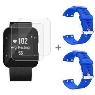 For Garmin Forerunner 35 2pcs Silicone Sport Watch Band with 2pcs Tempered Glass Film(Blue)