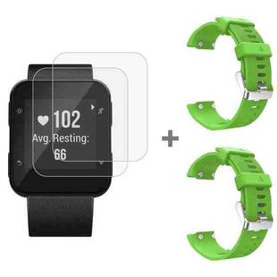 For Garmin Forerunner 35 2pcs Silicone Sport Watch Band with 2pcs Tempered Glass Film(Green)