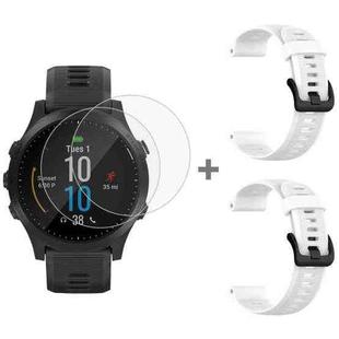 For Garmin Forerunner 945 2pcs Silicone Watch Band with 2pcs Tempered Glass Film(White)