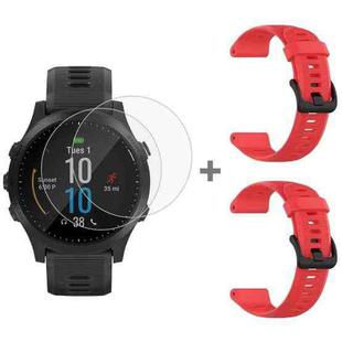 For Garmin Forerunner 945 2pcs Silicone Watch Band with 2pcs Tempered Glass Film(Red)