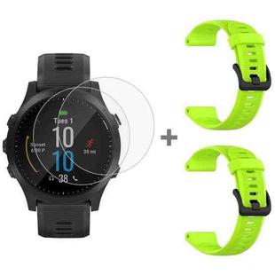 For Garmin Forerunner 945 2pcs Silicone Watch Band with 2pcs Tempered Glass Film(Lime)