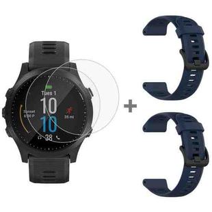 For Garmin Forerunner 945 2pcs Silicone Watch Band with 2pcs Tempered Glass Film(Midnight Blue)