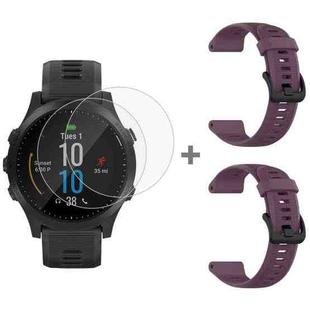 For Garmin Forerunner 945 2pcs Silicone Watch Band with 2pcs Tempered Glass Film(Purple)