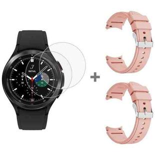 For Samsung Galaxy Watch4 Classic 46mm 2pcs Silicone Watch Band with 2pcs Tempered Glass Film(Pink)