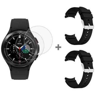 For Samsung Galaxy Watch4 Classic 46mm 2pcs Silicone Watch Band with 2pcs Tempered Glass Film(Black)