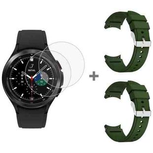 For Samsung Galaxy Watch4 Classic 46mm 2pcs Silicone Watch Band with 2pcs Tempered Glass Film(Army Green)