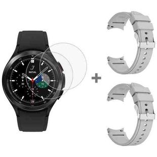For Samsung Galaxy Watch4 Classic 46mm 2pcs Silicone Watch Band with 2pcs Tempered Glass Film(Light Grey)