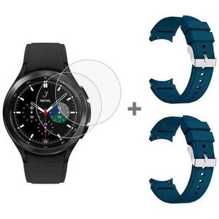 For Samsung Galaxy Watch4 Classic 46mm 2pcs Silicone Watch Band with 2pcs Tempered Glass Film(Dark Blue)