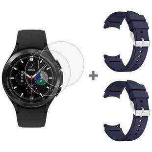 For Samsung Galaxy Watch4 Classic 46mm 2pcs Silicone Watch Band with 2pcs Tempered Glass Film(Midnight Blue)