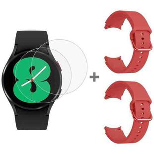 For Samsung Galaxy Watch4 40mm 2pcs Silicone Colorful BuckleWatch Band with 2pcs Tempered Glass Film(Red)