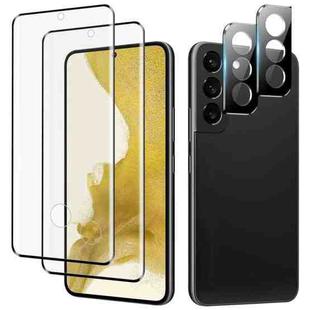 For Samsung Galaxy S23+ 5G 2pcs 3D Edge Glue Tempered Glass Full Film with 2pcs Aluminum Lens Film Set, Support Fingerprint Unlock