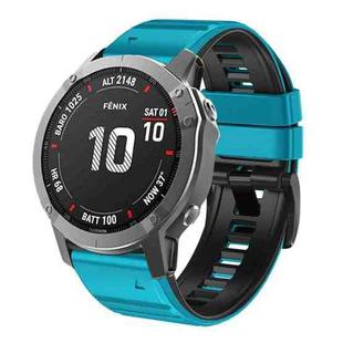 For Garmin Fenix 7/7X/6/6X/5/5X 26mm Two-Color Silicone Watch Band(Sky Blue + Black)