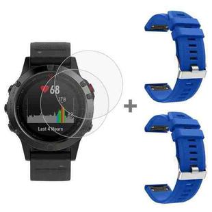 For Garmin Fenix 5 2pcs Silicone Watch Band with 2pcs Tempered Glass Film(Sapphire)