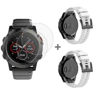 For Garmin Fenix 5X 26mm 2pcs Quick Removable Silicone Watch Band with 2pcs Tempered Glass Film(White)