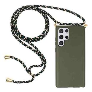 For Samsung Galaxy S23 Ultra 5G Wheat Straw Material + TPU Protective Case with Lanyard(Army Green)