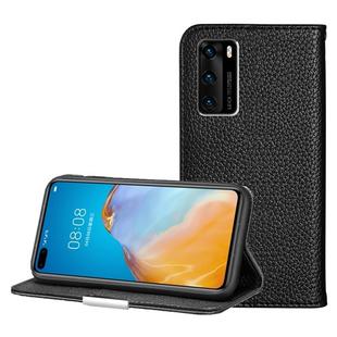 For Huawei P40 Litchi Texture Solid Color Horizontal Flip Leather Case with Bracket & Card Slots & Wallet & Lanyard(Black)