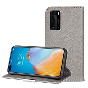 For Huawei P40 Litchi Texture Solid Color Horizontal Flip Leather Case with Bracket & Card Slots & Wallet & Lanyard(Grey)