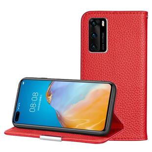 For Huawei P40 Litchi Texture Solid Color Horizontal Flip Leather Case with Bracket & Card Slots & Wallet & Lanyard(Red)
