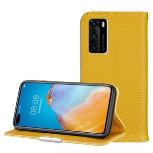 For Huawei P40 Litchi Texture Solid Color Horizontal Flip Leather Case with Bracket & Card Slots & Wallet & Lanyard(Yellow)