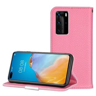 For Huawei P40 Pro Litchi Texture Solid Color Horizontal Flip Leather Case with Bracket & Card Slots & Wallet & Lanyard(Pink)