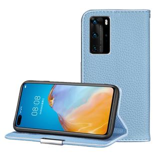 For Huawei P40 Pro Litchi Texture Solid Color Horizontal Flip Leather Case with Bracket & Card Slots & Wallet & Lanyard(Light Blue)