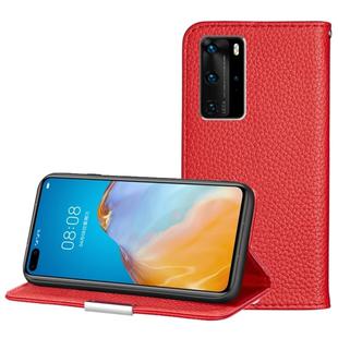 For Huawei P40 Pro Litchi Texture Solid Color Horizontal Flip Leather Case with Bracket & Card Slots & Wallet & Lanyard(Red)