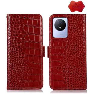 For Vivo Y02 4G Crocodile Top Layer Cowhide Leather Phone Case(Red)