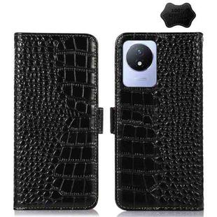 For Vivo Y02 4G Crocodile Top Layer Cowhide Leather Phone Case(Black)