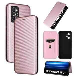 For Realme GT Neo 3T / GT Neo2 5G Carbon Fiber Texture Flip Leather Phone Case(Pink)