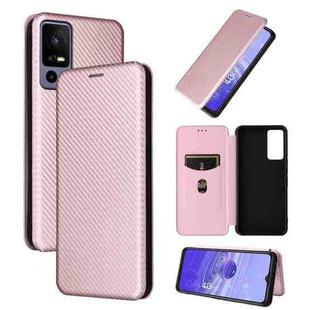 For TCL 40 R 5G Carbon Fiber Texture Flip Leather Phone Case(Pink)