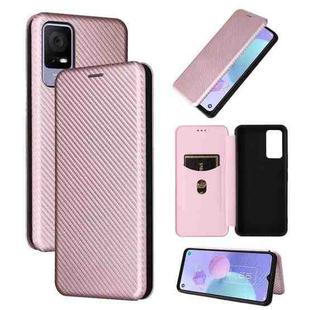 For TCL 405 Carbon Fiber Texture Flip Leather Phone Case(Pink)