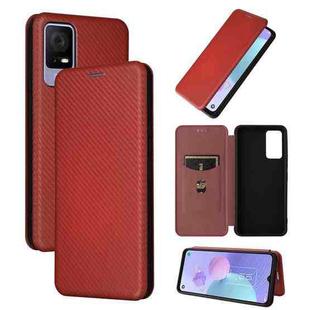 For TCL 405 Carbon Fiber Texture Flip Leather Phone Case(Brown)