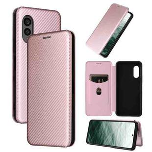 For Fujitsu Arrows N F-51C Carbon Fiber Texture Flip Leather Phone Case(Pink)