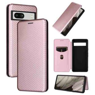 For Google Pixel 7a Carbon Fiber Texture Flip Leather Phone Case(Pink)