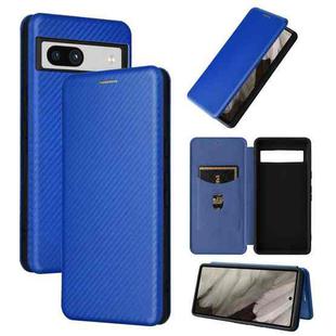 For Google Pixel 7a Carbon Fiber Texture Flip Leather Phone Case(Blue)