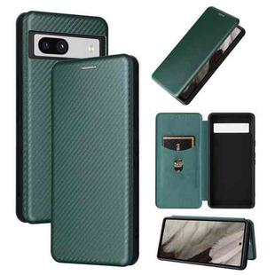 For Google Pixel 7a Carbon Fiber Texture Flip Leather Phone Case(Green)
