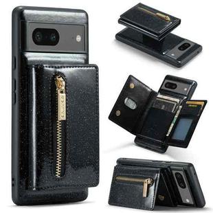 For Google Pixel 7 DG.MING M3 Series Glitter Powder Card Bag Leather Case(Black)