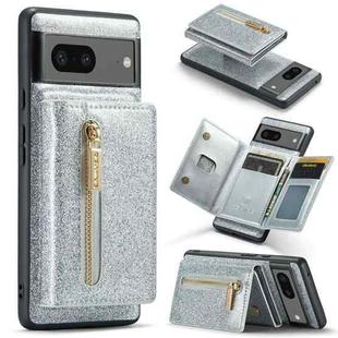 For Google Pixel 7 DG.MING M3 Series Glitter Powder Card Bag Leather Case(Silver)