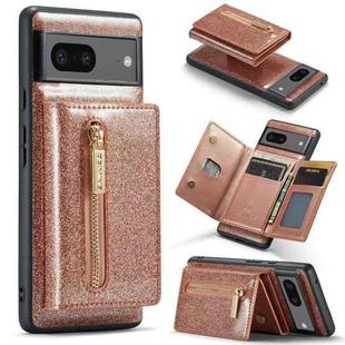 For Google Pixel 7 DG.MING M3 Series Glitter Powder Card Bag Leather Case(Rose Gold)