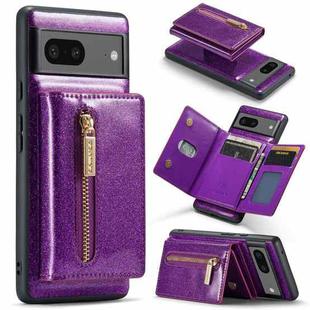 For Google Pixel 7 DG.MING M3 Series Glitter Powder Card Bag Leather Case(Dark Purple)