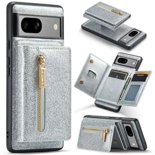 For Google Pixel 7A DG.MING M3 Series Glitter Powder Card Bag Leather Case(Silver)