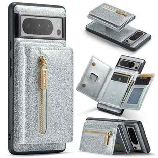 For Google Pixel 8 Pro DG.MING M3 Series Glitter Powder Card Bag Leather Case(Silver)