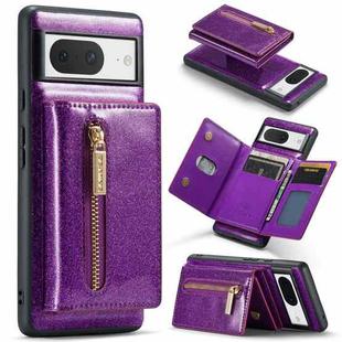 For Google Pixel 8 DG.MING M3 Series Glitter Powder Card Bag Leather Case(Dark Purple)