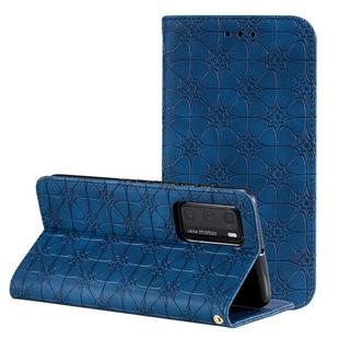 For Huawei P40 Lucky Flowers Embossing Pattern Magnetic Horizontal Flip Leather Case with Holder & Card Slots(Dark Blue)