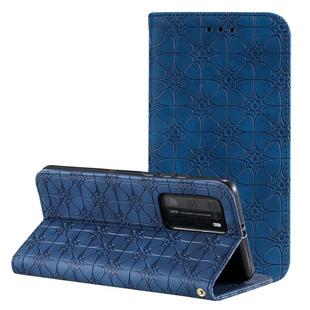 For Huawei P40 Pro Lucky Flowers Embossing Pattern Magnetic Horizontal Flip Leather Case with Holder & Card Slots(Dark Blue)