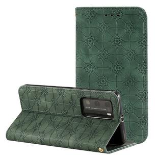 For Huawei P40 Pro Lucky Flowers Embossing Pattern Magnetic Horizontal Flip Leather Case with Holder & Card Slots(Dark Green)