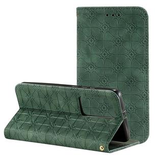 For Huawei P40 Pro+ Lucky Flowers Embossing Pattern Magnetic Horizontal Flip Leather Case with Holder & Card Slots(Dark Green)