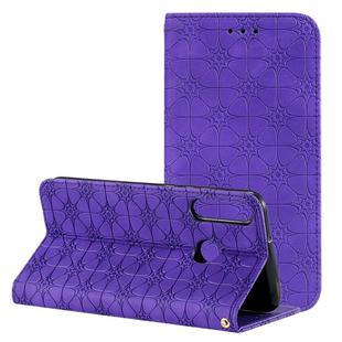 For Huawei P40 lite E / Y7p 2020 Lucky Flowers Embossing Pattern Magnetic Horizontal Flip Leather Case with Holder & Card Slots(Purple)