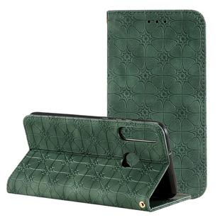 For Huawei P40 lite E / Y7p 2020 Lucky Flowers Embossing Pattern Magnetic Horizontal Flip Leather Case with Holder & Card Slots(Dark Green)