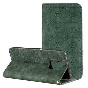 For Xiaomi Redmi Note 9 Pro Lucky Flowers Embossing Pattern Magnetic Horizontal Flip Leather Case with Holder & Card Slots(Dark Green)